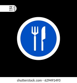 Round sign white thin line. Road fork and knife sign, icon - vector illustration