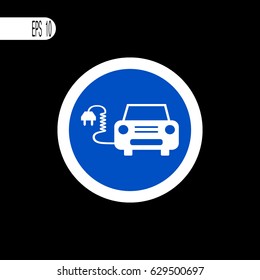 Round sign white thin line. Electrical car sign, icon - vector illustration