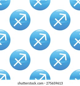 Round sign with zodiac sagittarius symbol, repeated on white background