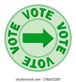 Dirección de señal redonda del centro de votación con flecha y texto VOTAR para el diseño del territorio electoral. Todos los elementos son aislados y editables.