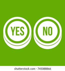 Round signs yes and no icon white isolated on green background. Vector illustration