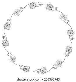 Round silhouette frame with camomiles