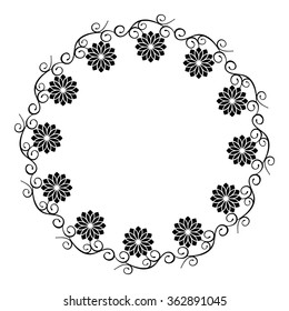 Round silhouette frame with flowers
