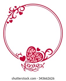 Round  silhouette frame with hearts and artistic drawn text