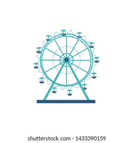 Round silhouette and icon of a ferris wheel, carousel for an amusement park and entertainment. Icon for concept of entertainment, fun and leisure. Vector flat cartoon illustration of ferris wheel.