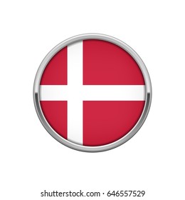 Round silver badge with Danish flag