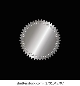 Bandera redonda de plata aislada sobre fondo negro, estampado de sellos de sellado de lujo elegante banner con, sello de ilustración vectorial sellado de lámina de plata o aislado de medallas.