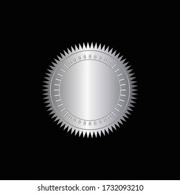 Round silver badge isolated on a Black background, seal stamp silver luxury elegant banner con, Vector illustration certificate silver foil seal or medal isolated.