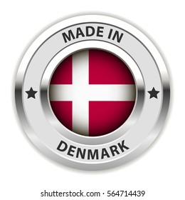 Round Silver Badge. Made in Denmark