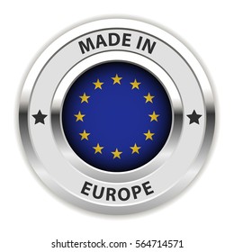 Round Silver Badge. Made in Europe