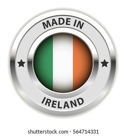 Round Silver Badge. Made in Ireland