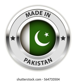 Round Silver Badge. Made in Pakistan