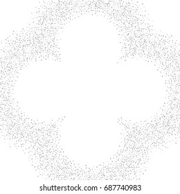 Round silver confetti frame or border of random scatter silvery stars isolated on white.