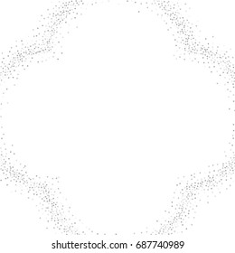 Round silver confetti frame or border of random scatter silvery stars isolated on white.