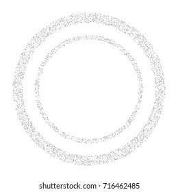 Round silver confetti frame or border of random scatter silvery stars isolated on white.