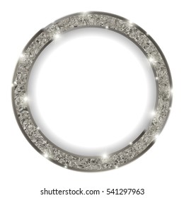 round silver frame with lights on a light background. Vector illustration