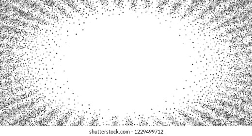 Round silver glitter luxury sparkling confetti. Scattered small gold particles on white background. Extraordinary festive overlay template. Valuable vector illustration.