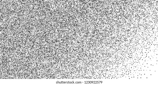 Round silver glitter luxury sparkling confetti. Scattered small gold particles on white background. Captivating festive overlay template. Elegant vector illustration.