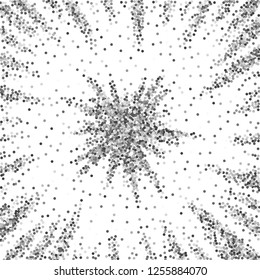 Round silver glitter luxury sparkling confetti. Scattered small gold particles on white background. Actual festive overlay template. Exquisite vector illustration.