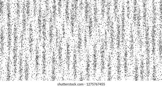 Round silver glitter luxury sparkling confetti. Scattered small gold particles on white background. Bizarre festive overlay template. Imaginative vector illustration.