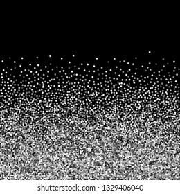 Round silver glitter luxury sparkling confetti. Scattered small gold particles on black background. Amazing festive overlay template. Pretty vector illustration.