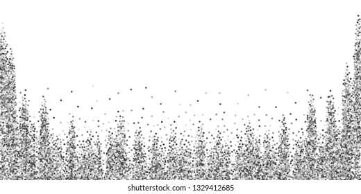 Round silver glitter luxury sparkling confetti. Scattered small gold particles on white background. Beautiful festive overlay template. Favorable vector illustration.