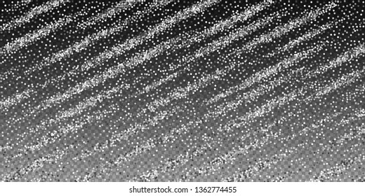 Round silver glitter luxury sparkling confetti. Scattered small gold particles on transparent background. Bizarre festive overlay template. Attractive vector illustration.