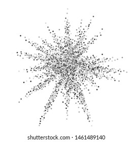 Round silver glitter luxury sparkling confetti. Scattered small gold particles on white background. Admirable festive overlay template. Comely vector illustration.