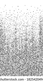 Round silver glitter luxury sparkling confetti. Scattered small gold particles on white background. Enchanting festive overlay template. Perfect vector background.
