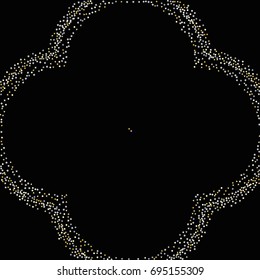 Round silver and gold sparkle frame or border of random scatter golden and silvery circles, squares, stars, triangles and pentagons isolated on black.