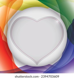 Round silver heart-shaped button on a colorful and abstract background, promoting love and diversity.