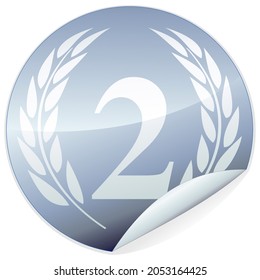 Round silver metallic sticker with the number 2 surrounded by a laurel wreath (cutout)