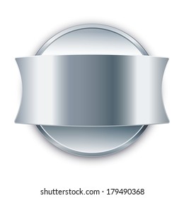 Round silver vector medal with shadow. Event background.