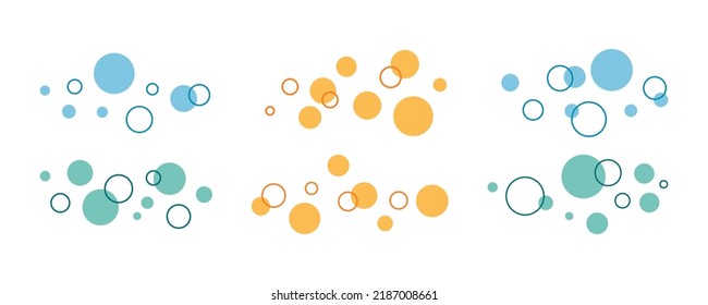 Round simple colored abstract elements. Decorative elements in form of circles with fill and stroke, colored vector flat bubbles for collage, design or decor, for business presentations.