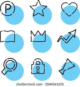 Conjunto de iconos redondos, sencillos y lindos azules que se pueden usar para comprar, etc.