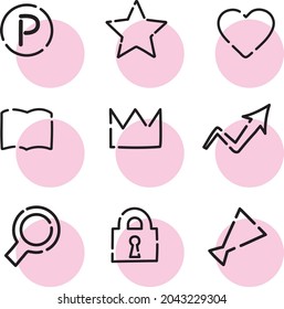 Conjunto de iconos redondos, simples y lindos de color rosa que se pueden usar para comprar, etc.