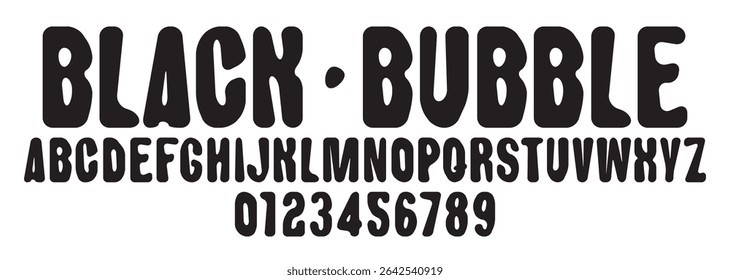 Round simple font with balloons and soap bubbles theme. Children's books, literature, fairy tale, cartoon, credits. Set of letters and numbers of the Latin alphabet. No AI used