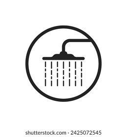 round simple icon like black home shower. flat style graphic modern design abstract douche logotype element isolated on white. concept of not economical water consumption and falling drip in bath room