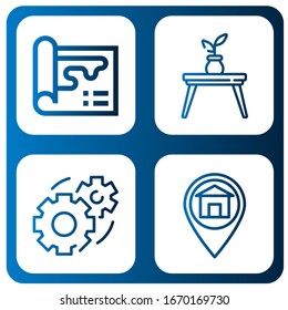 round simple icons set. Contains such icons as Map, Table, Gear, Placeholder, can be used for web, mobile and logo