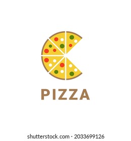 Round simple Pizza Logo design vector in yellow and brown color