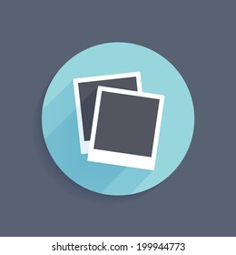 Round simple vector icon with two blank instant photo frames in flat style isolated on gray background