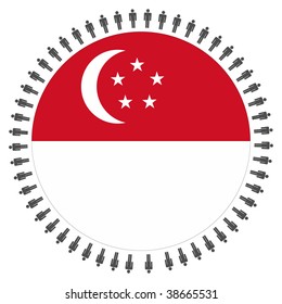 Round Singapore flag with circle of people illustration