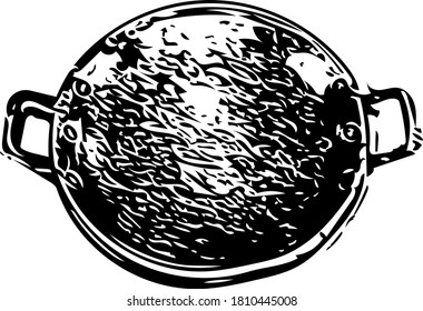 Round single frying pan black vector