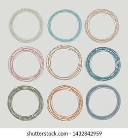 Round sketch frames set. Vector colored borders