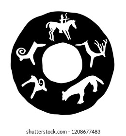 Round sketch on a theme of the Altaic shamanism, vector illustration
