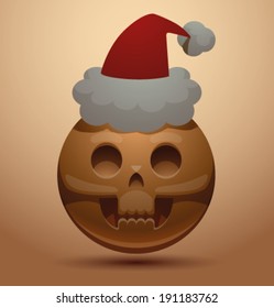 Round skull in christmas hat, vector