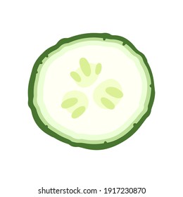 Round Slice Of Cucumber Isolated On White Background. Vector Illustration In Cartoon Flat Style.