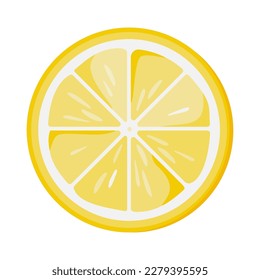 A round slice of lemon. Cut a yellow fresh lemon in half