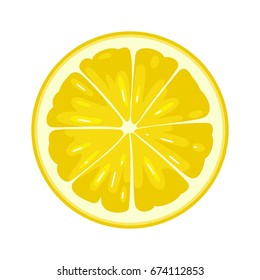 Round slice of lemon. Isolated on white background. Vector flat color illustration