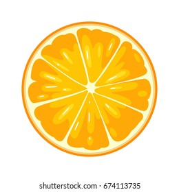 Round slice of orange. Isolated on white background. Vector flat color illustration